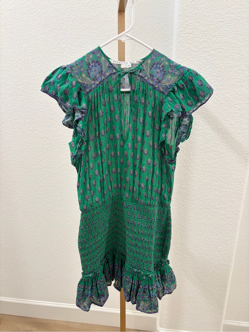 Veronica Beard Green Floral Ruffle Hem Dress Size 6